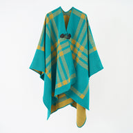 Damen Luxuriöser Geometrischer Poncho aus weichem Material mit dezenter Knopfverzierung WW
