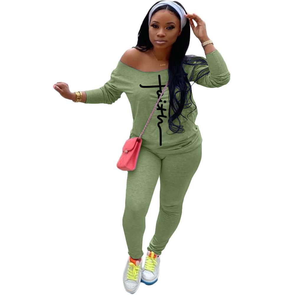Damen Bequemes Off-Shoulder Jumpsuit mit modischem Print und elastischem Bund WW