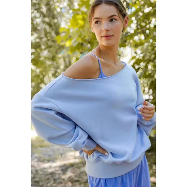 Damen Relaxed Oversized Sweatshirt mit asymmetrischem Ausschnitt und tiefem Kragen WW