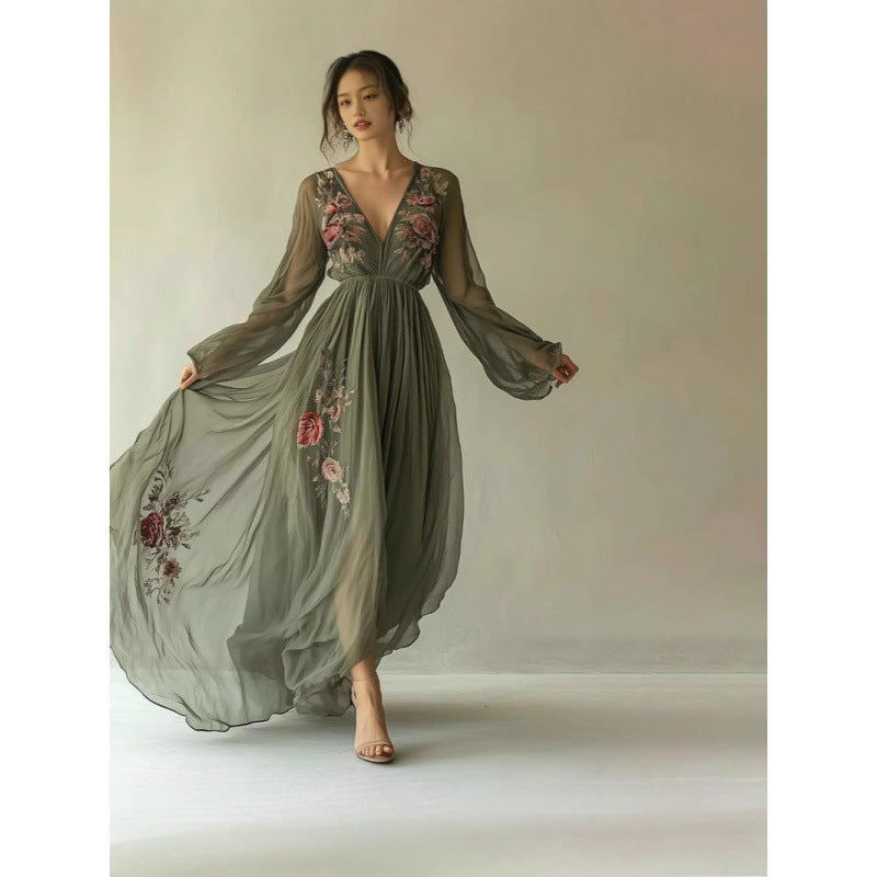 Damen Besticktes Chiffon Maxi Kleid WW