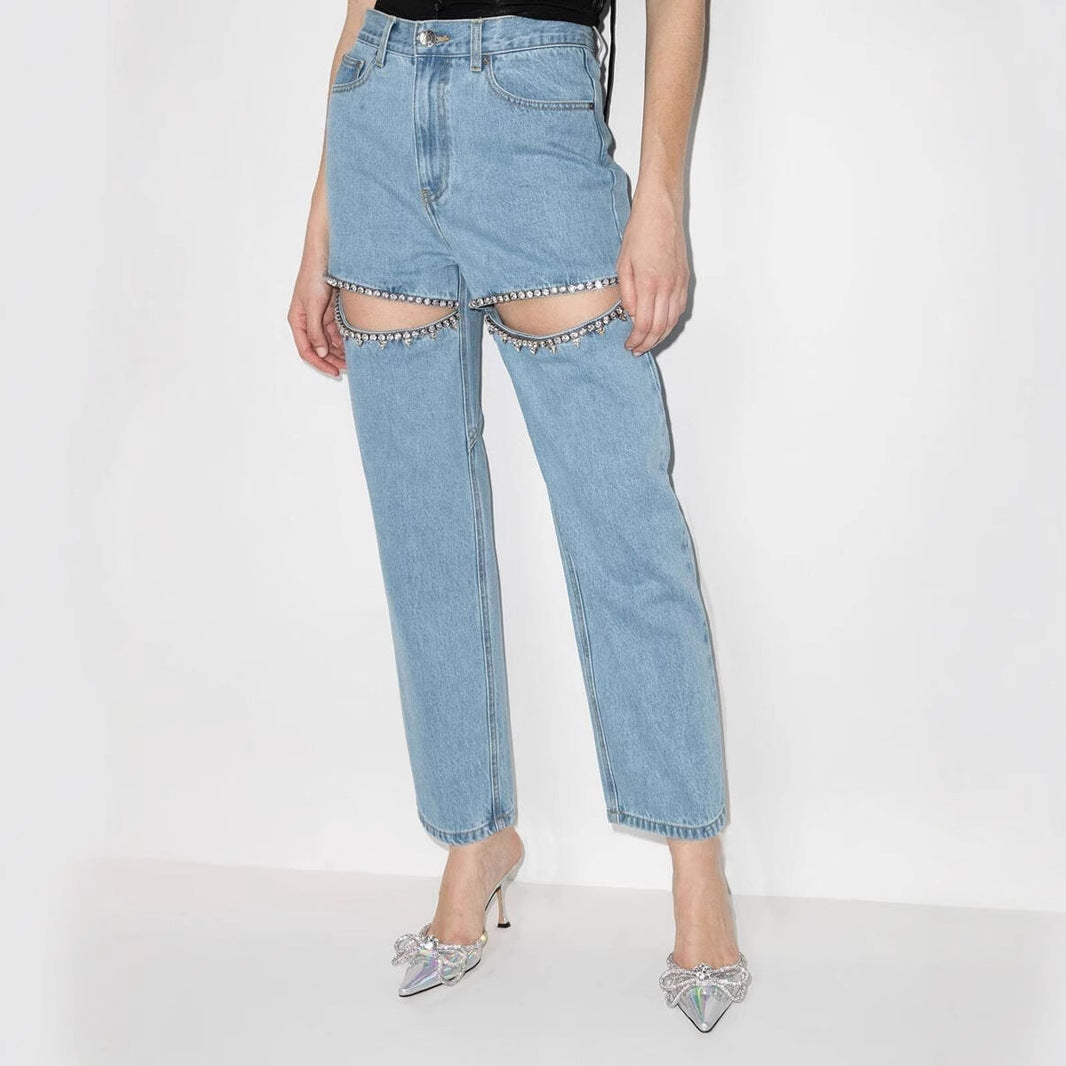 Damen Jeans mit Cut-Outs und funkelnden Details W&W Mode