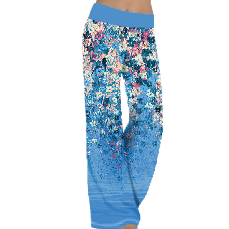 Damen lässige Palazzo-Hose mit floralem Druck und elastischem Bund WW