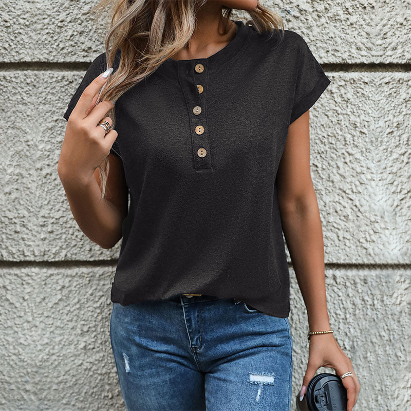 Damen Kurzarm-T-Shirt mit Knopfleiste WW