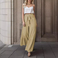 Damen weite High-Waist Hose mit eleganten Falten und Bindegürtel WW