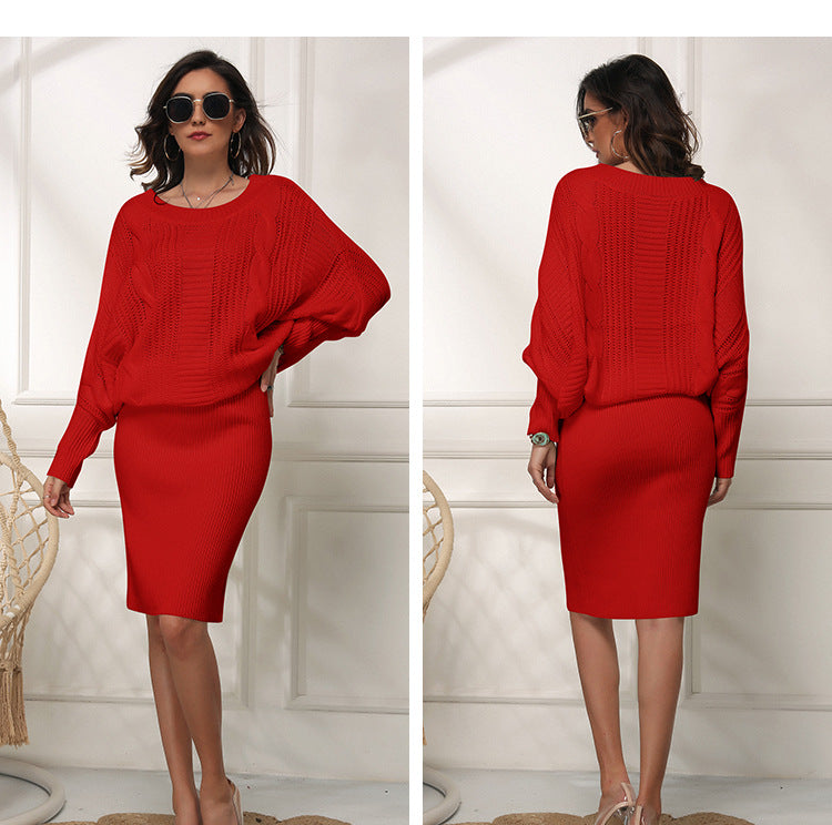 WW | Lockere Fledermausärmel Pulloverkleid