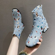 Damen Modische Ankle-Boots mit kreativem Geometrie-Druck und elegantem Reißverschluss W&W