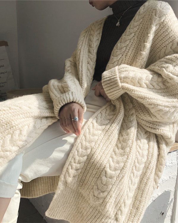 WW Retro einfach verdickt lose verdrehte lange Strickjacke