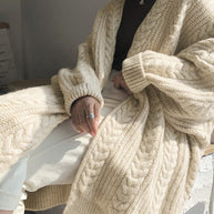 WW Retro einfach verdickt lose verdrehte lange Strickjacke