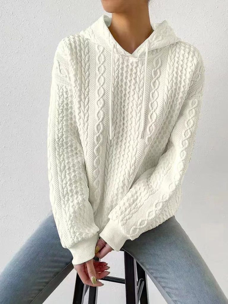 WW Jacquard Kapuze Schnürung langärmliges lockeres Sweatshirt