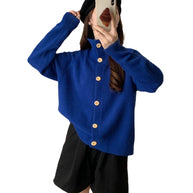 Damen Strickjacke mit hohem Kragen und großen Knöpfen WW