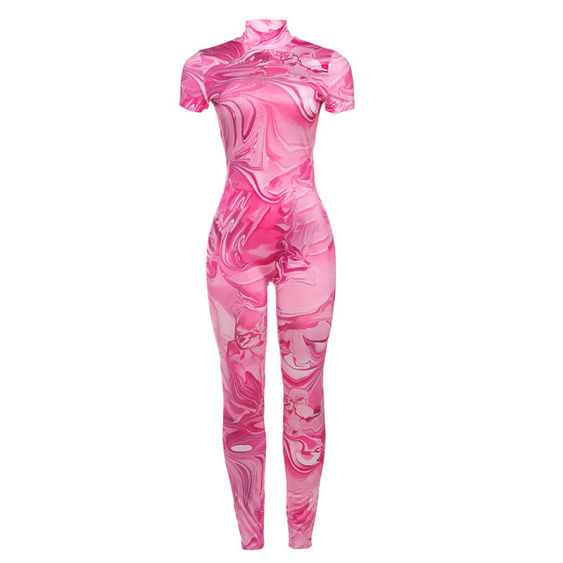 Damen Cat Suit mit Leopardenmuster und hochgeschlossenem Kragen WW