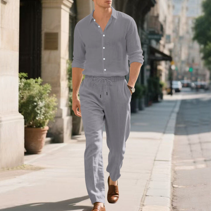 Herren lässige Leinen-Hose mit elastischem Bund und praktischem Kordelzug W&W Mode