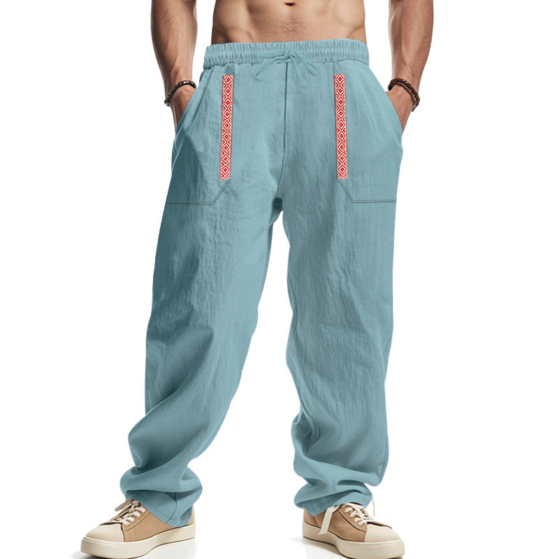 Herren lässige Leinen-Cargohose mit praktischen Seitentaschen und elastischem Bund W&W Mode