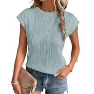 WW | Einfarbiges Rundhalsausschnitt Loose Kurzarm T-Shirt Top