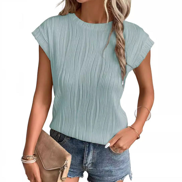WW | Einfarbiges Rundhalsausschnitt Loose Kurzarm T-Shirt Top