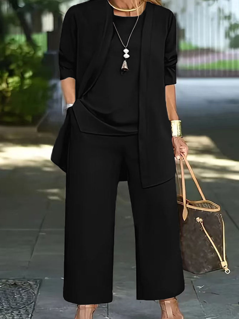 W&W Mode | Langarm-Cardigan-Weste Drei-Teile-Set