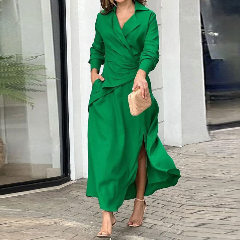 Damen Wickelmaxikleid mit eleganten Drapierungen und seitlichem Schlitz W&W Mode