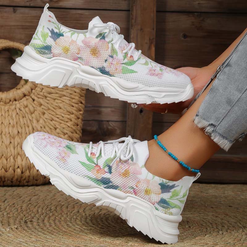 W&W Mode | Breite Sneaker Mit Blumenmuster Für Damen