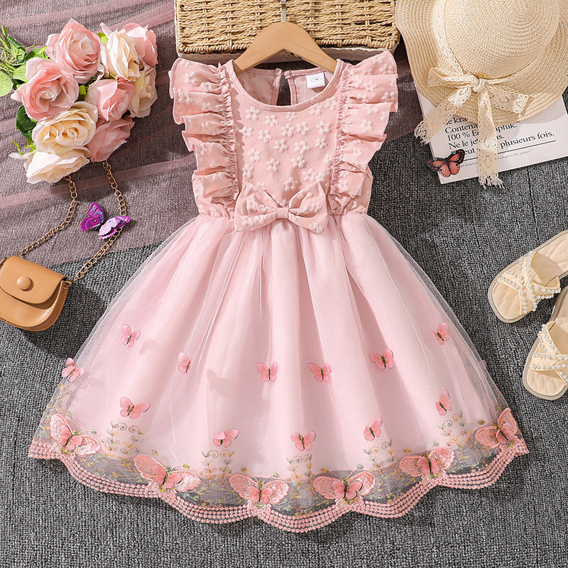 Mädchen Tüllkleid mit Schmetterlingsmuster und Rüschen WW