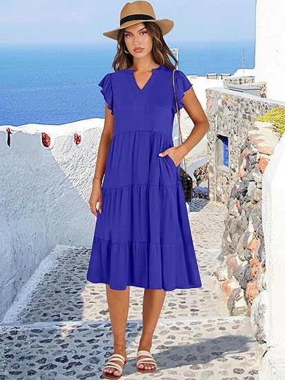 Damen Freizeit-Maxikleid mit überraschenden Rüschendetails und praktischen Taschen WW