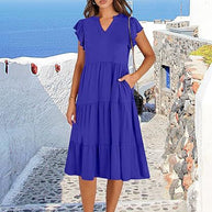 Damen Freizeit-Maxikleid mit überraschenden Rüschendetails und praktischen Taschen WW