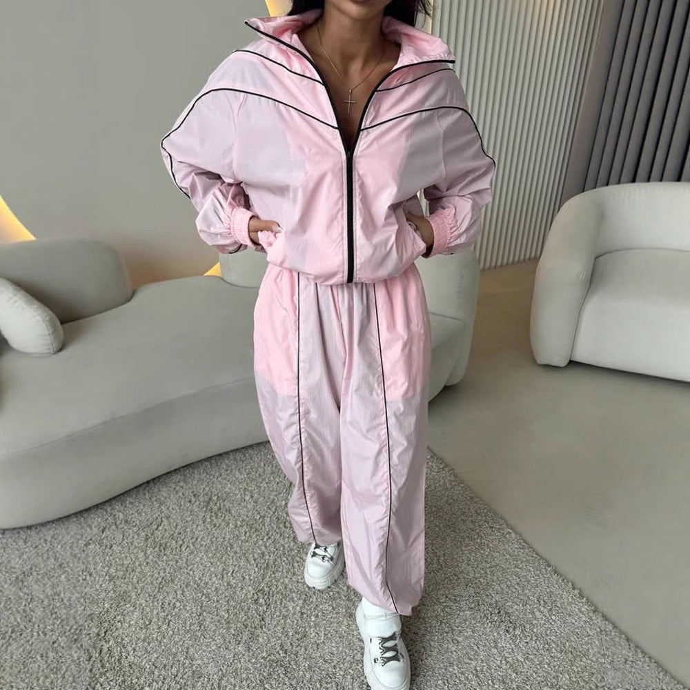 Damen sportlicher Windbreaker-Anzug mit lässigem Schnitt und praktischen Taschen WW