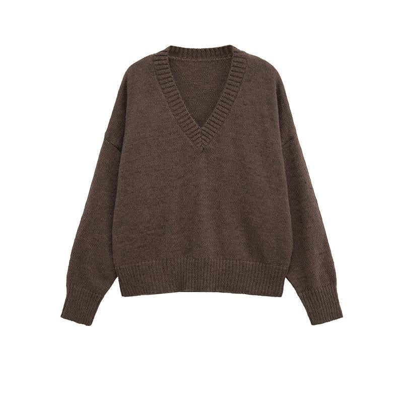 Damen bequemer V-Ausschnitt Pullover aus hochwertiger Wolle WW
