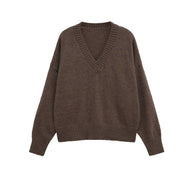 Damen bequemer V-Ausschnitt Pullover aus hochwertiger Wolle WW