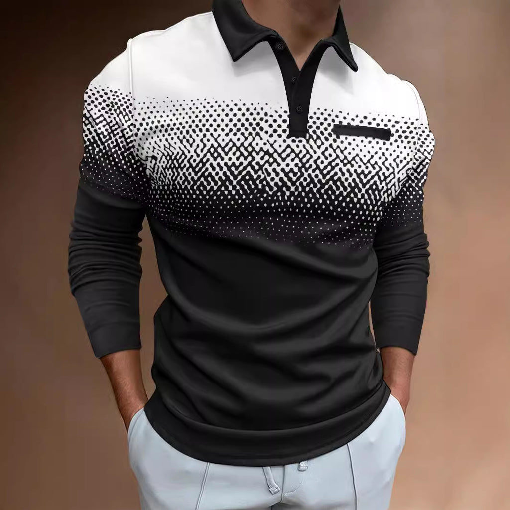 Herren Langarm Poloshirt mit modernem Grafikdesign und elastischen Eigenschaften WW