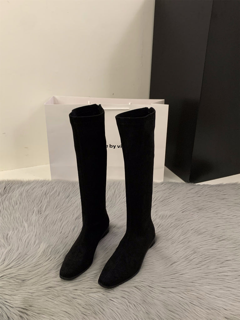 Damen hohe Stiefel aus Wildleder mit spitzen Zehen WW