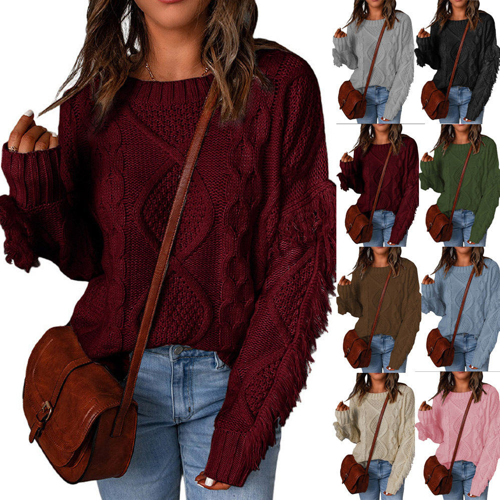 Damen Grobstrickpullover mit weitem Schnitt und verspielten Rüschen WW