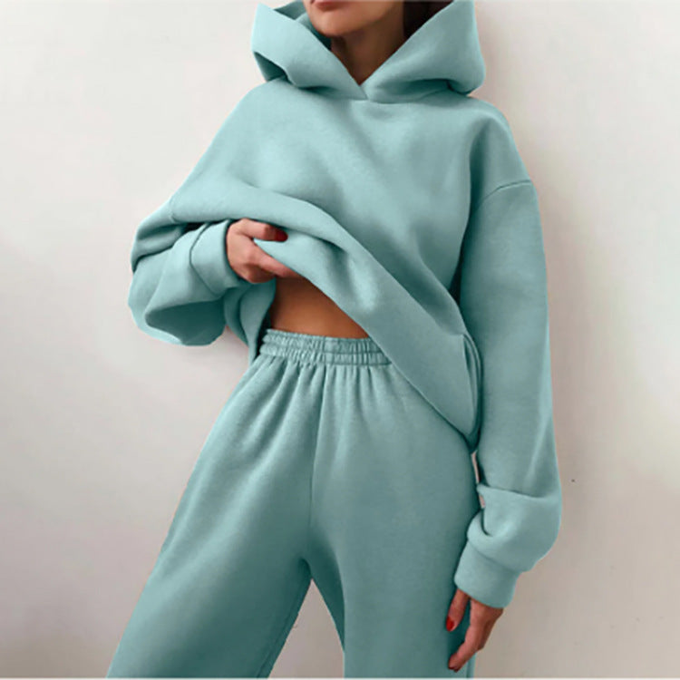 Femme Übergroße Fleecegefütterte Kapuzenjacke und Jogginganzug Set WW