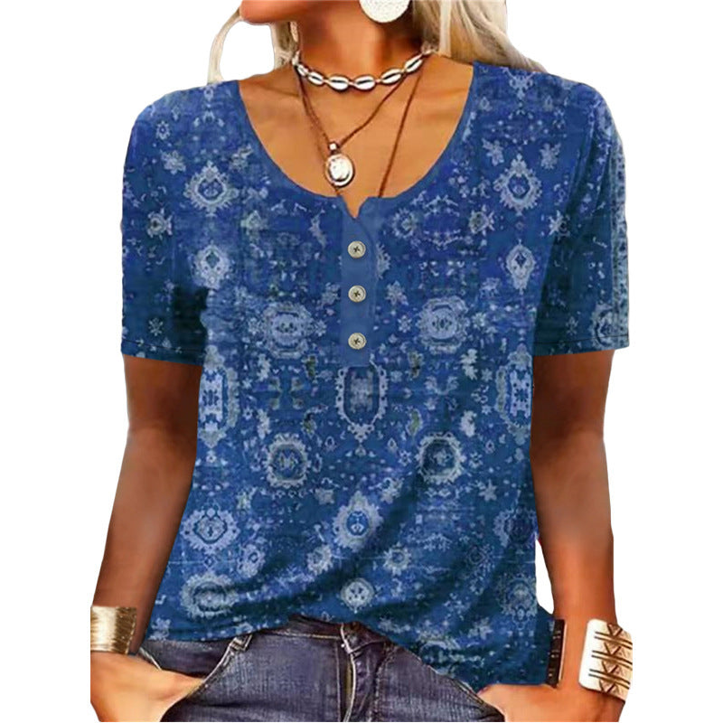 Damen Bluse mit floralem Design und Knopfleiste WW