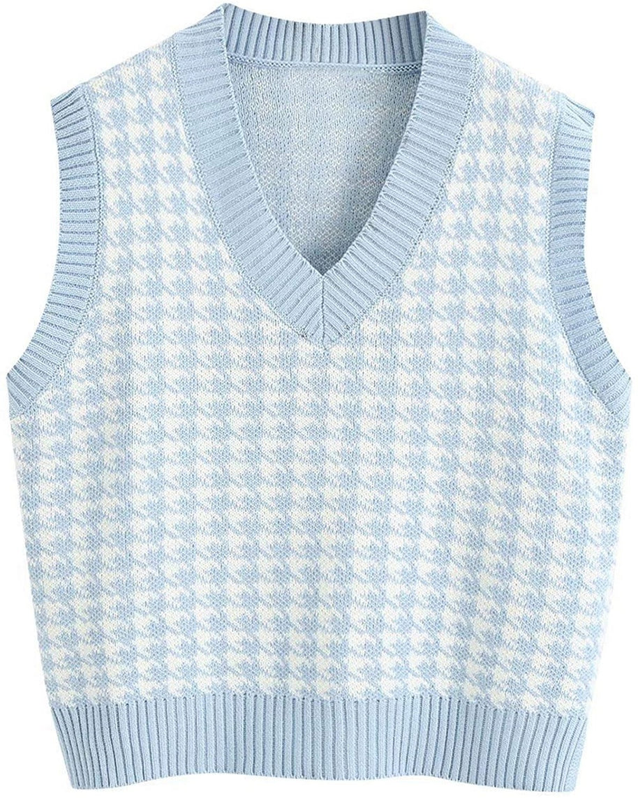 Damen Strickweste mit modernem Hahnentritt-Muster WW