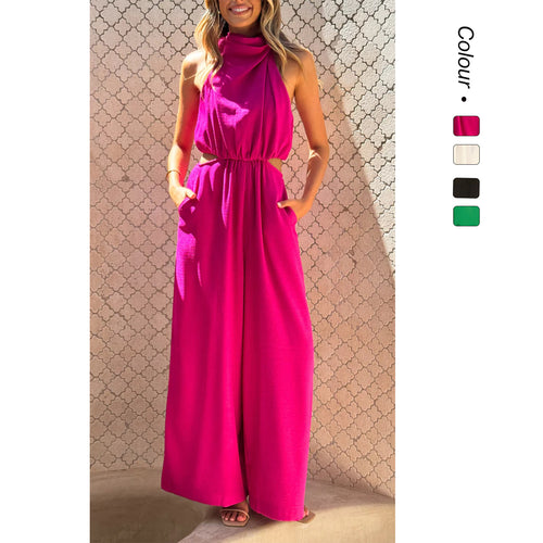 Damen Eleganter Jumpsuit mit hohem Kragen und Cut-Out-Details WW