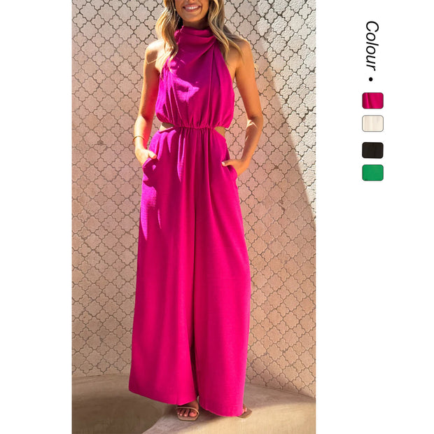 Damen Eleganter Jumpsuit mit hohem Kragen und Cut-Out-Details WW