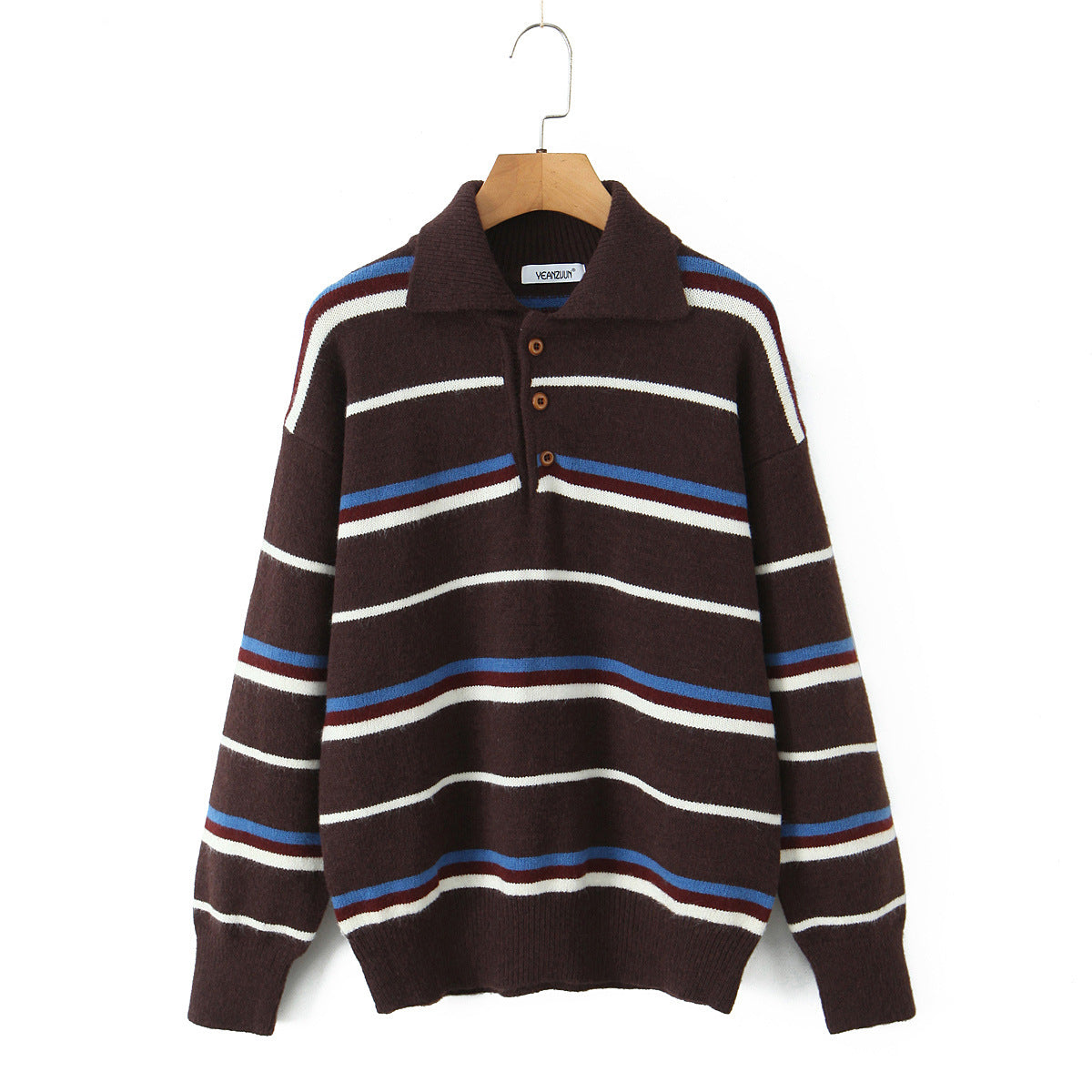 Damen gestreifter Poloshirt-Strickpullover WW