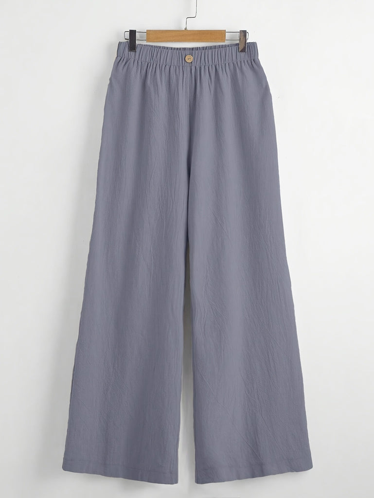 Damen luftige, weite Sommerhose mit elastischem Bund und Knopfdetail WW