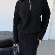 Damen Sportlicher Strickpullover mit kurzem Reißverschluss WW