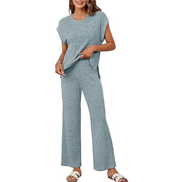 Damen Bequemes Strick-Loungewear-Set mit weiten Ärmeln und lockerer Passform WW