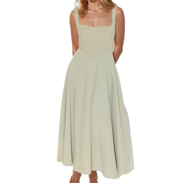 Damen Maxikleid mit elegantem quadratischen Ausschnitt und fließendem Rock W&W Mode
