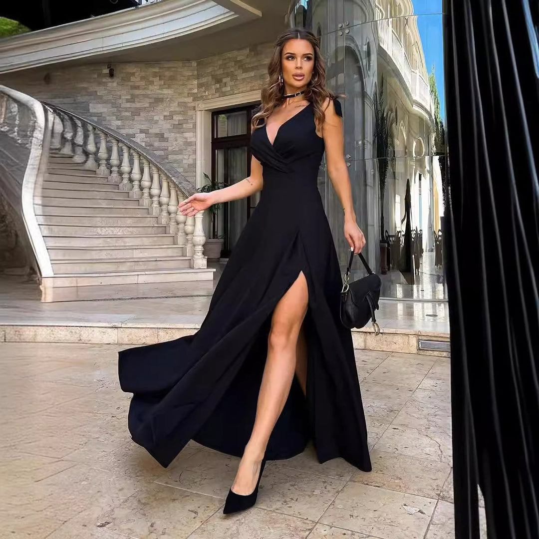 W&W Mode | Einfarbiges Tied Rückenfreies Split Ärmelloses Kleid
