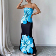 Damen Strapless Maxikleid mit floralen Akzenten und elegantem Slim-Fit WW