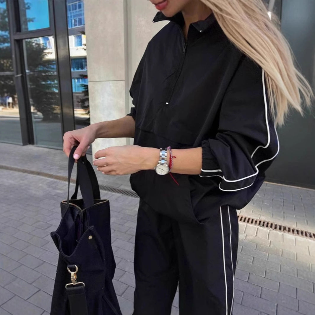 Damen sportliche Windjacke mit halbem Reißverschluss und elastischen Ärmeln WW