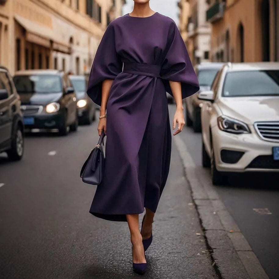 Damen Elegantes Maxikleid mit Puffärmeln und tailliertem Schnitt WW