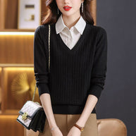 Damen Strickpullover mit V-Ausschnitt und strukturiertem Design WW
