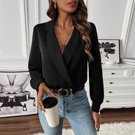 Damen Bluse im Body-Stil mit elegantem Wickeldesign WW