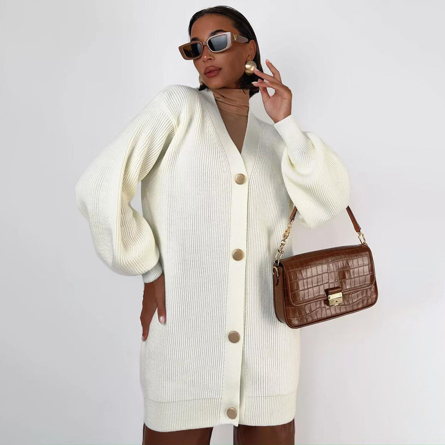 Damen Strickjacke mit Puffärmeln und Knopfdétails WW