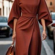 Damen Elegantes Maxikleid mit Puffärmeln und tailliertem Schnitt WW