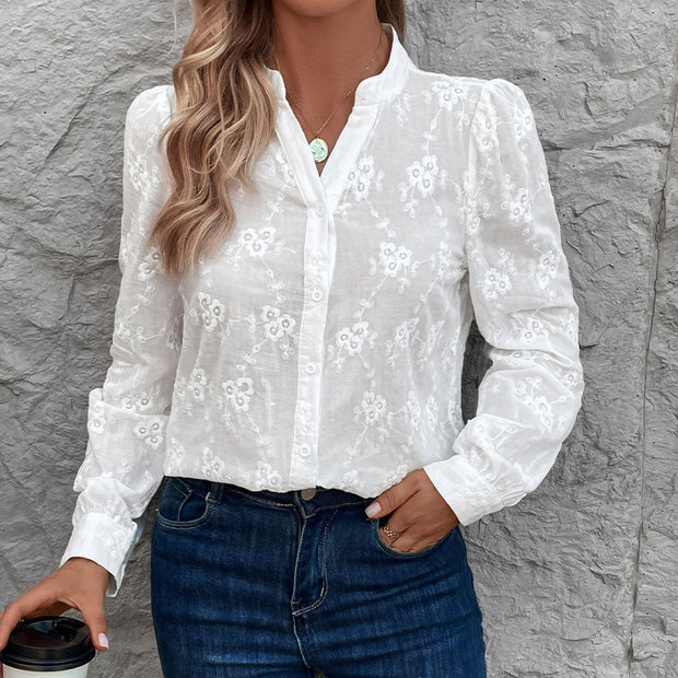 Damen Bluse mit elegantem floralem Lochmuster WW